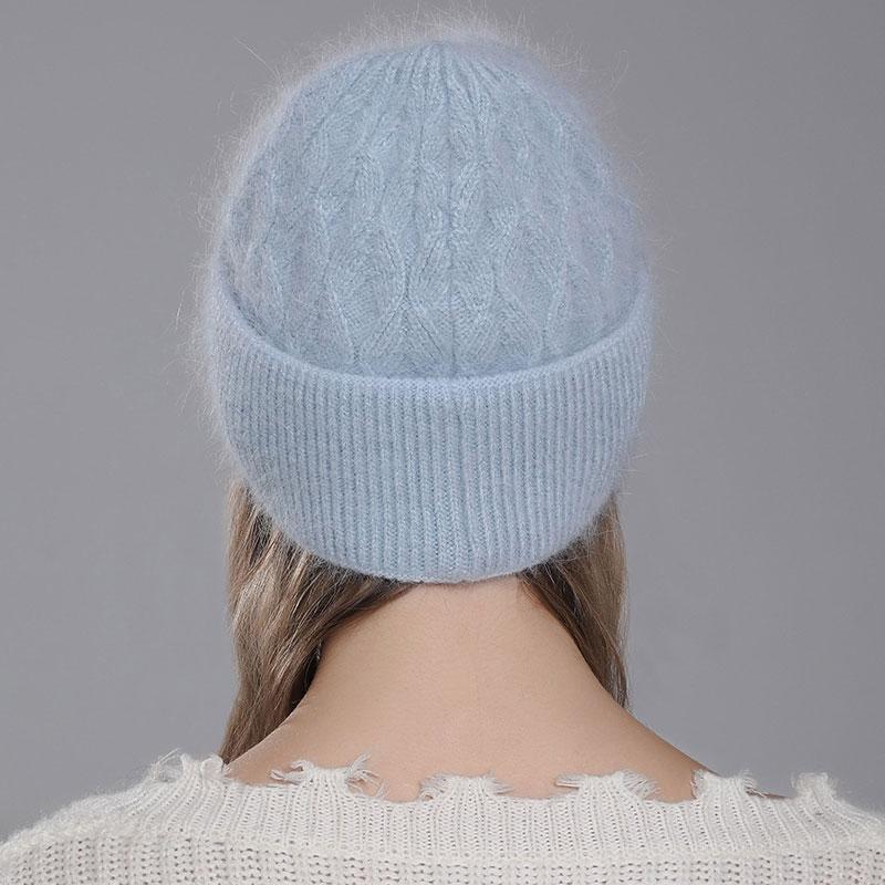 Hats For Women Fashion Twist Style Angora Rabbit Fur Beanie Winter Warm knitted Cashmere Hat Ladies Casual Skullies Cap