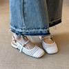 Sheepskin fashionable retro woven hollow breathable bag head sandals women's comfortable word with leather square head shoes