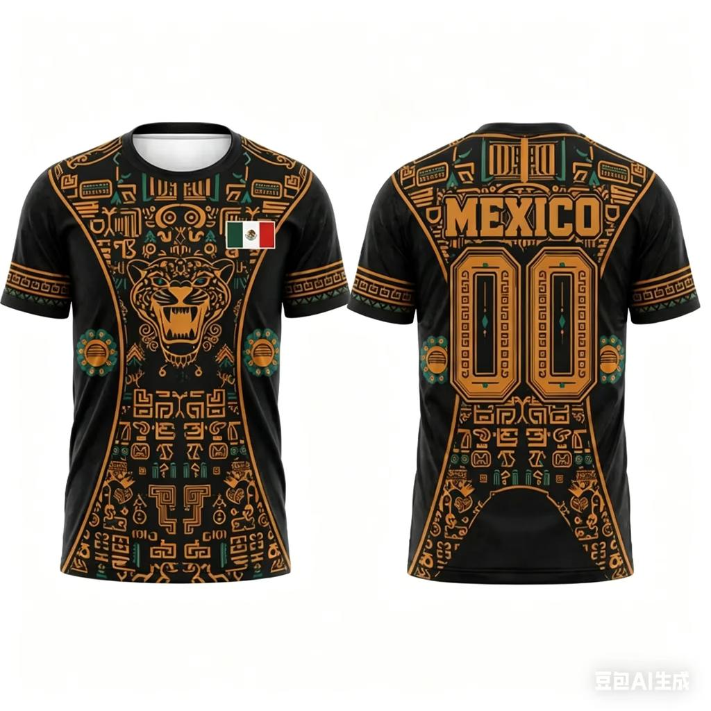 2026 Mexiko Fan Fußball T-Shirt Fußballtrikot Aztekischer Jaguar Druck Atmungsaktiv Schnelltrocknend Trainings-T-Shirt Fan Sport Oberteil Herren Damen