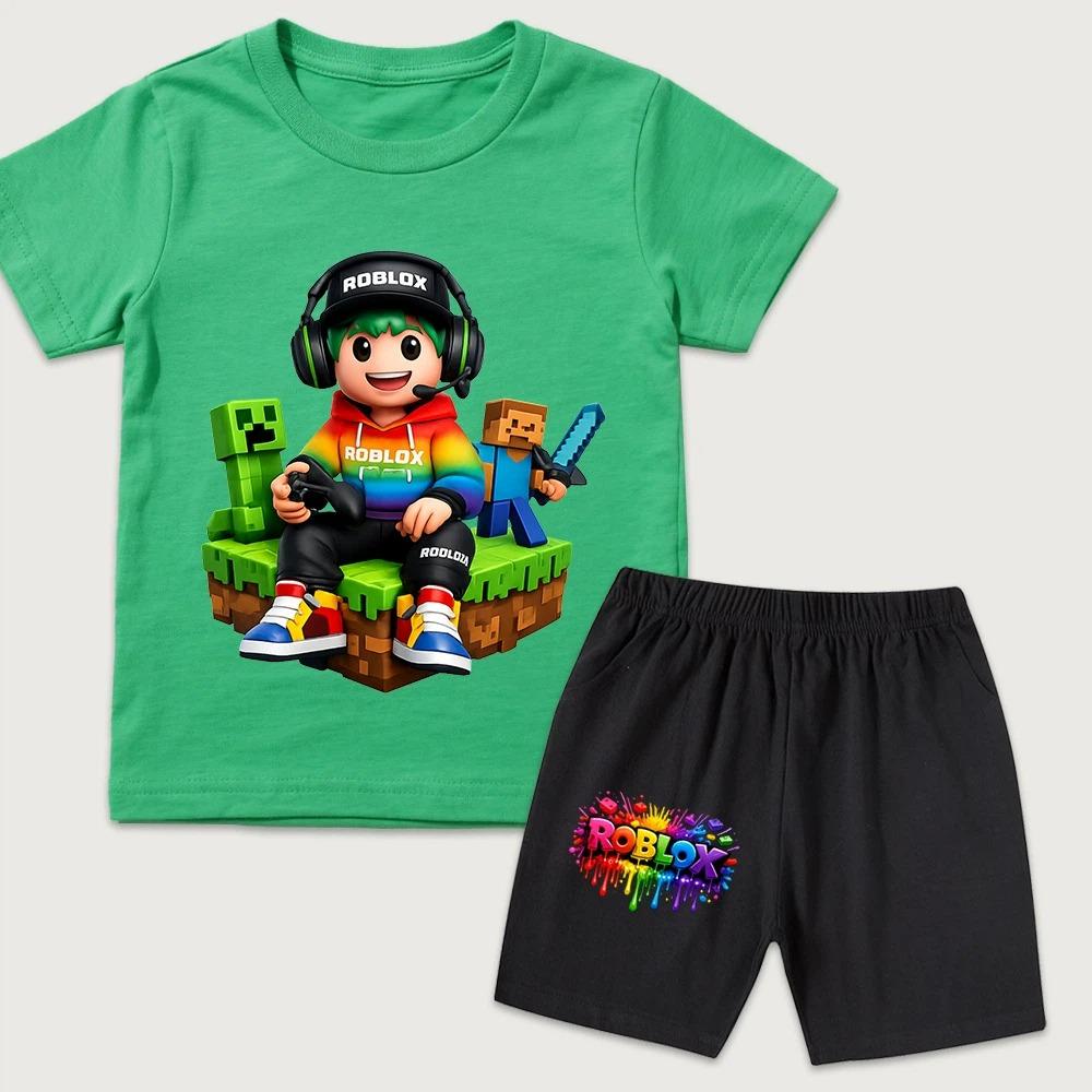 Fashion Funny Cartoon Boys Girls Cute Printed Kids T-shirt and Shorts 2 Piece Set Summer Casual Outfit for Boys and Girls Childrens Clothing