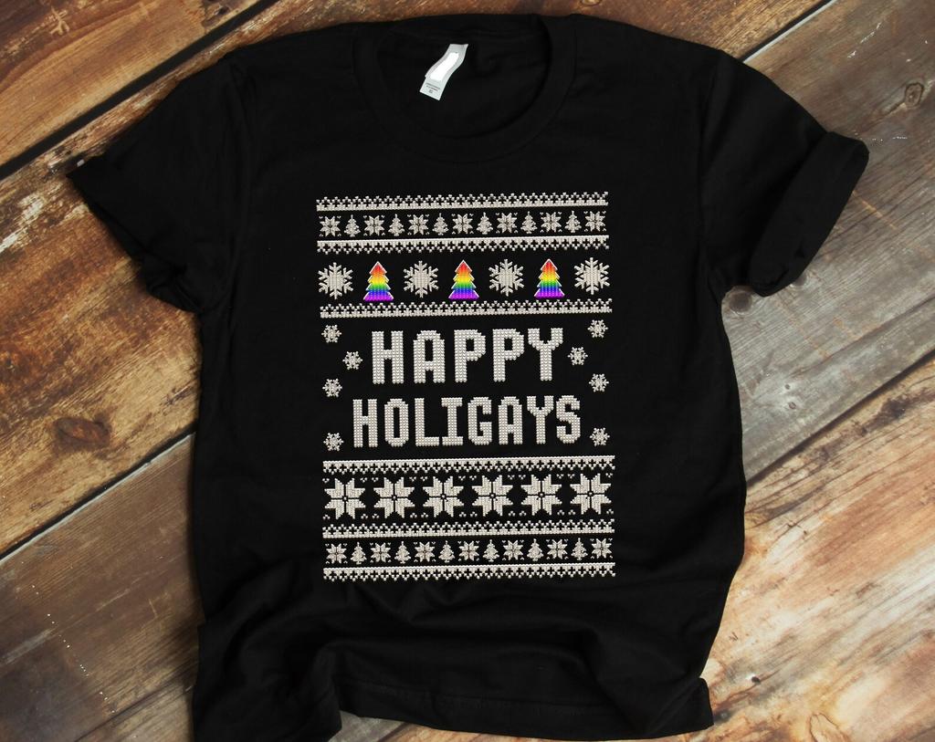 LGBT Gay Christmas Tee Shirt, Happy Holigays Graphic Tee, LGBT Gay Chrismas Gift