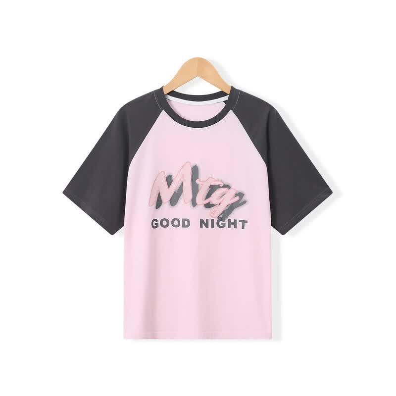 Mongtemore Girls' 2026 Summer Color-Block Print T-Shirt