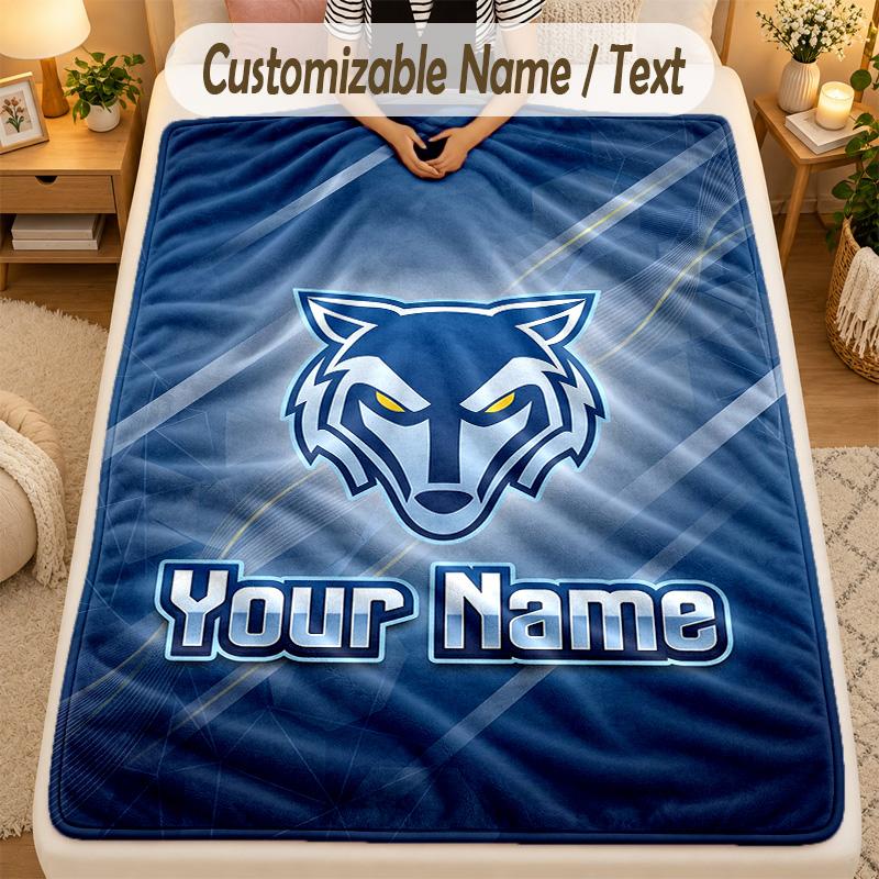 Flannel BlanketWarrington Wolves Custom Name Text Personalized Soft Warm Throw Blanket Home Decor Gift