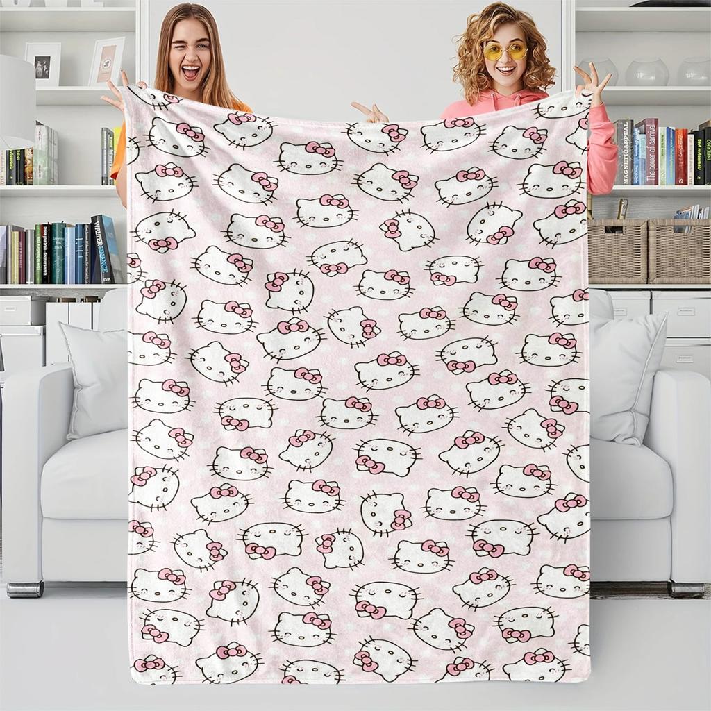 Hello Kitty Flannel Blankets - Soft Cartoon Throw for Couch Bed, All-Season Plush for Kids Adults