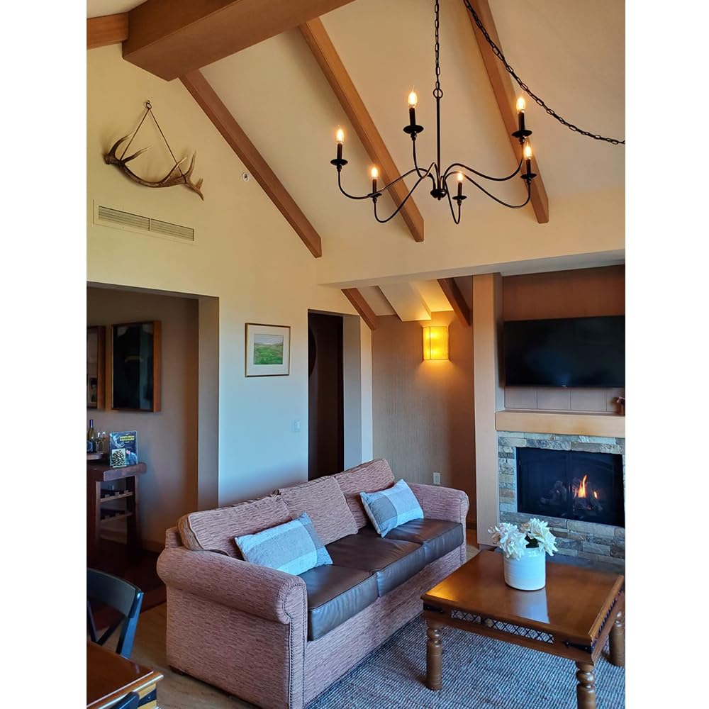 Chandelier Stylish Black 6 Lights LED Compatible E12 Pendant Light Retro Ceiling Light Interior Ceiling Light Lighting Fixture No Remote Control