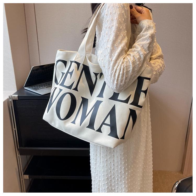 2023 Thai Gentlewoman Canvas Tote: New Letter Print Shoulder Bag