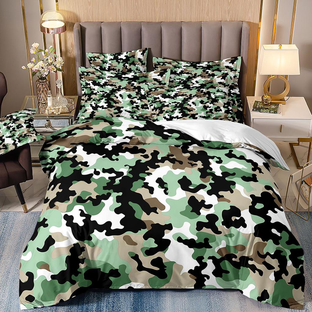 3D Three-Piece Camouflage Striped Quilt Cover Sheet Kit