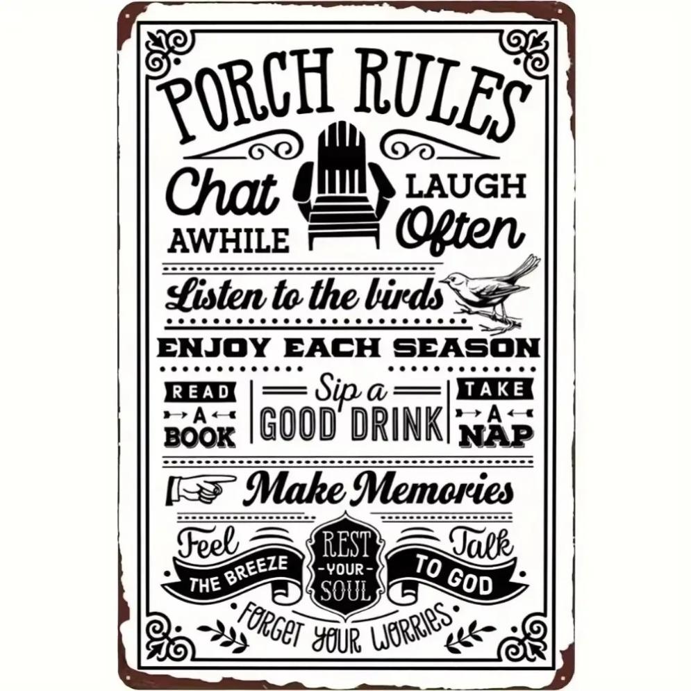 Vintage Porch Rules Rustic Sign  PORCHNOSTALGIC EasytoMount Backyard Decor
