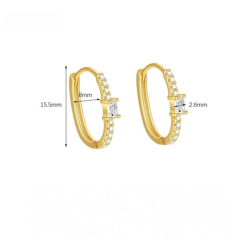 Women's 925 Sterling Silver U-Shaped Earrings with Inlaid Zircon Korean Minimalist Light Luxury 18K Gold Plated Fashion Jewelry