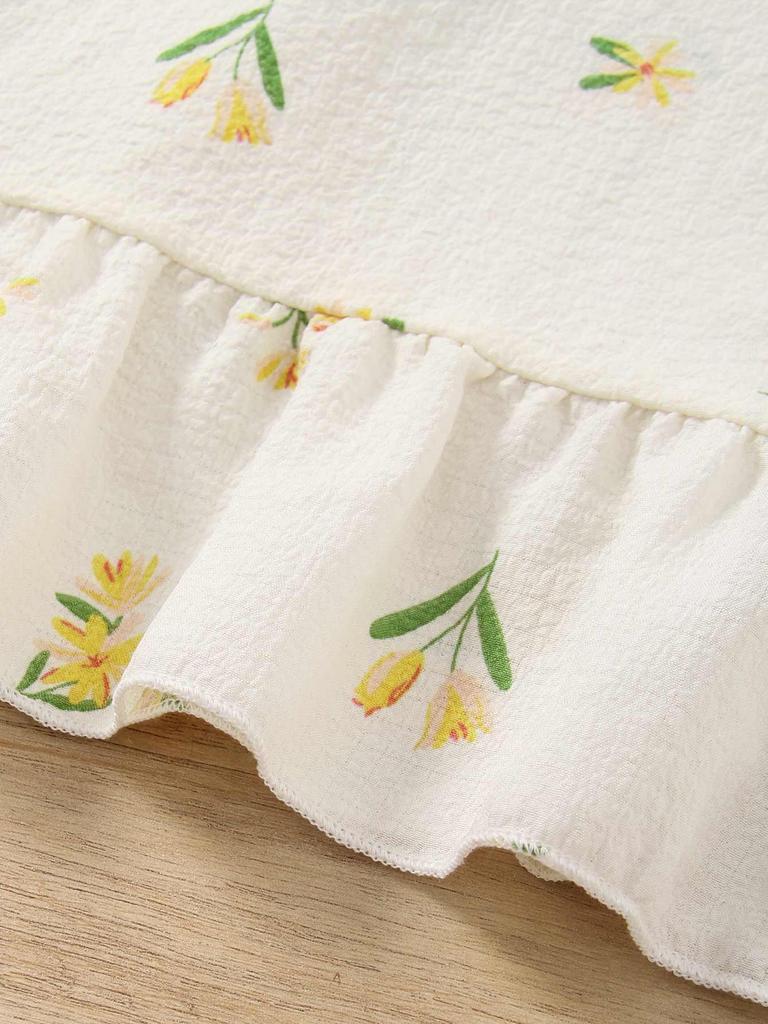 Vestido de Verano Blanco Crudo para Niñas, Cómodo y Suave, Corte A, Manga Corta, Vestidos para Niños