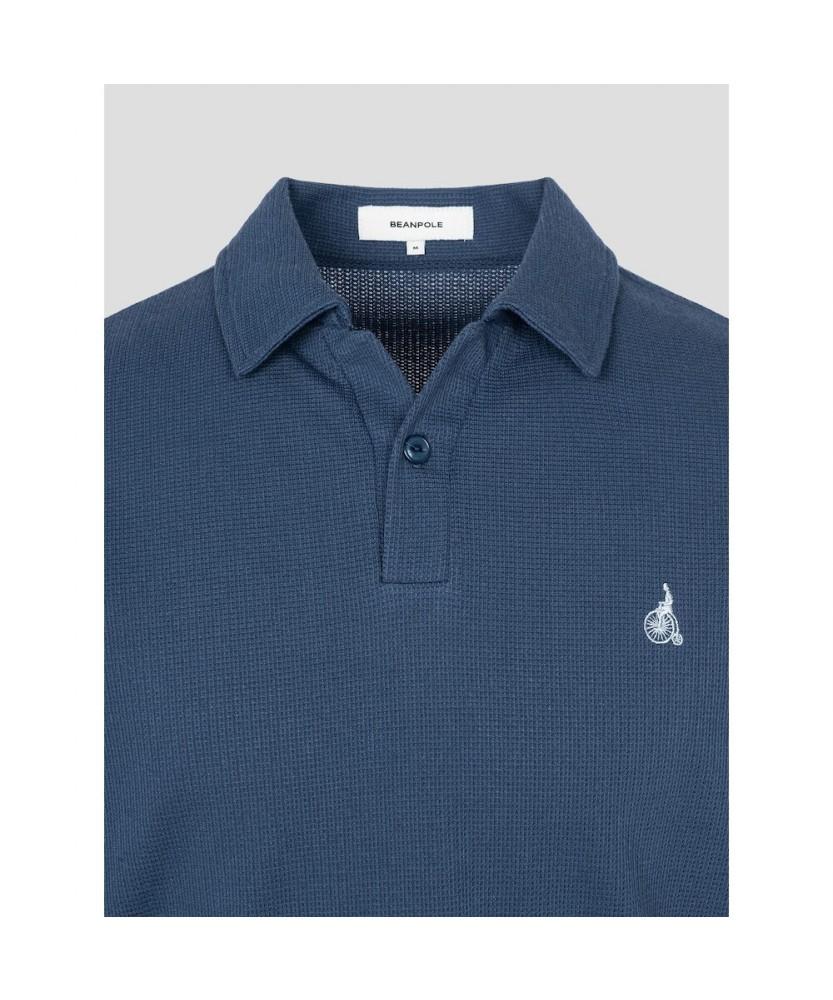 Binpolmen Open-Neck Soft Crescent Pique T-Shirt Blue