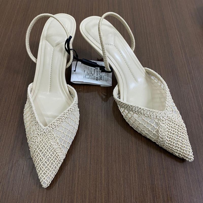 Fashion Brand Hollow Out Woven High Heels Women Summer Sandals Pointed Toe Breathable Light White Wedding Party Office Lady Dress Shoes