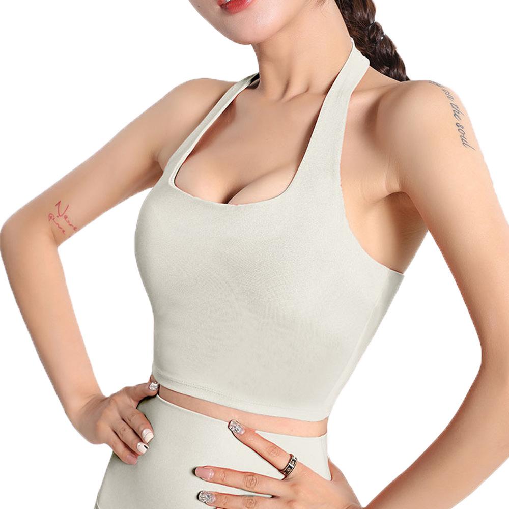 Neck-hanging Large-breasted Beautiful Back Sports Underwear Women's Running Quick-drying Shockproof Gathering Fitness Bra, Wearing Yoga Vest