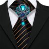Mens Fashion Black Tie with Brooch Formal Silk Necktie Hanky Cufflink Set
