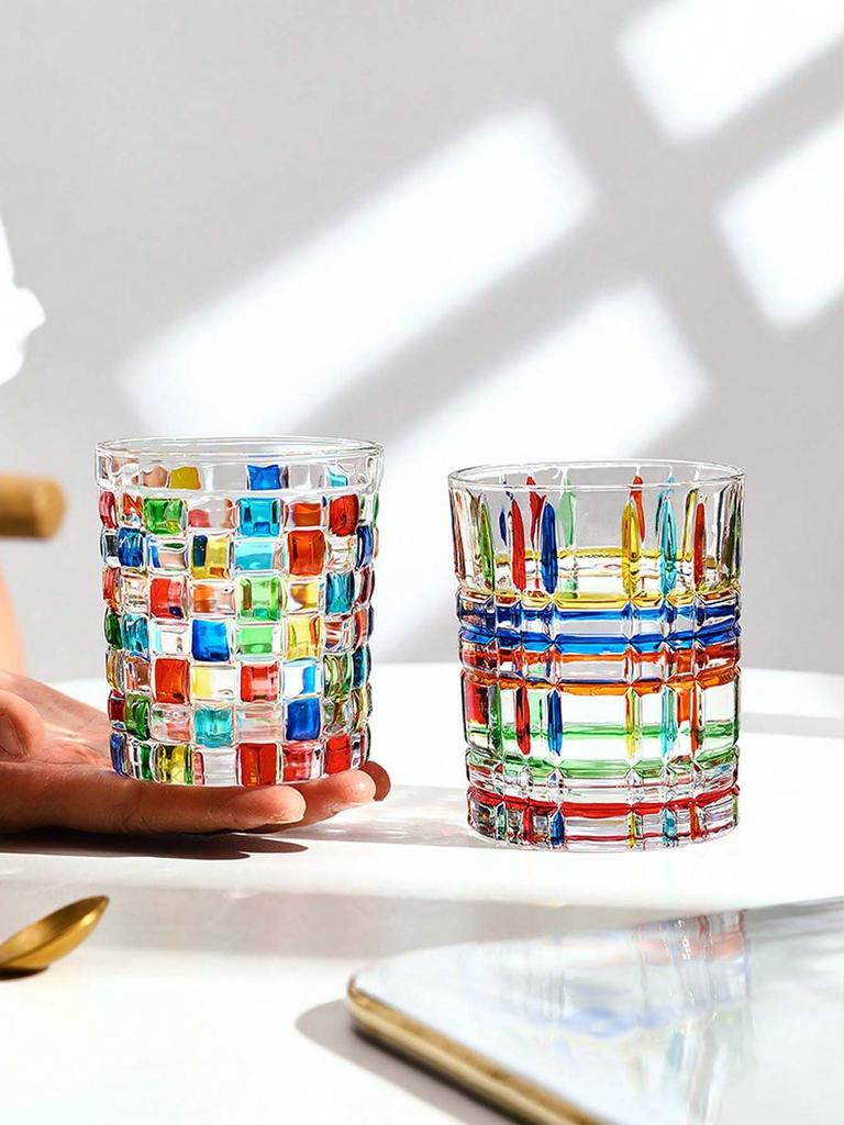 1 PC hand-painted colored glass coffee cup, creative design whiskey juice cup, crystal whiskey colored y glass