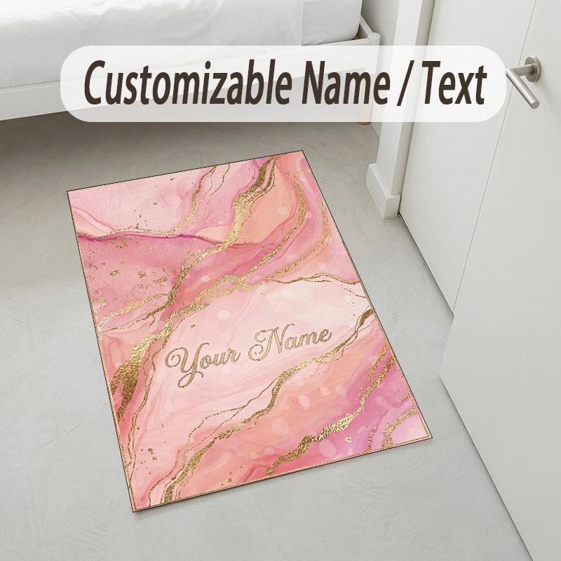 Pink Theme Soft Crystal Velvet Rug Custom Name & Text Print Non Slip Floor Rug for Bedroom Living Room