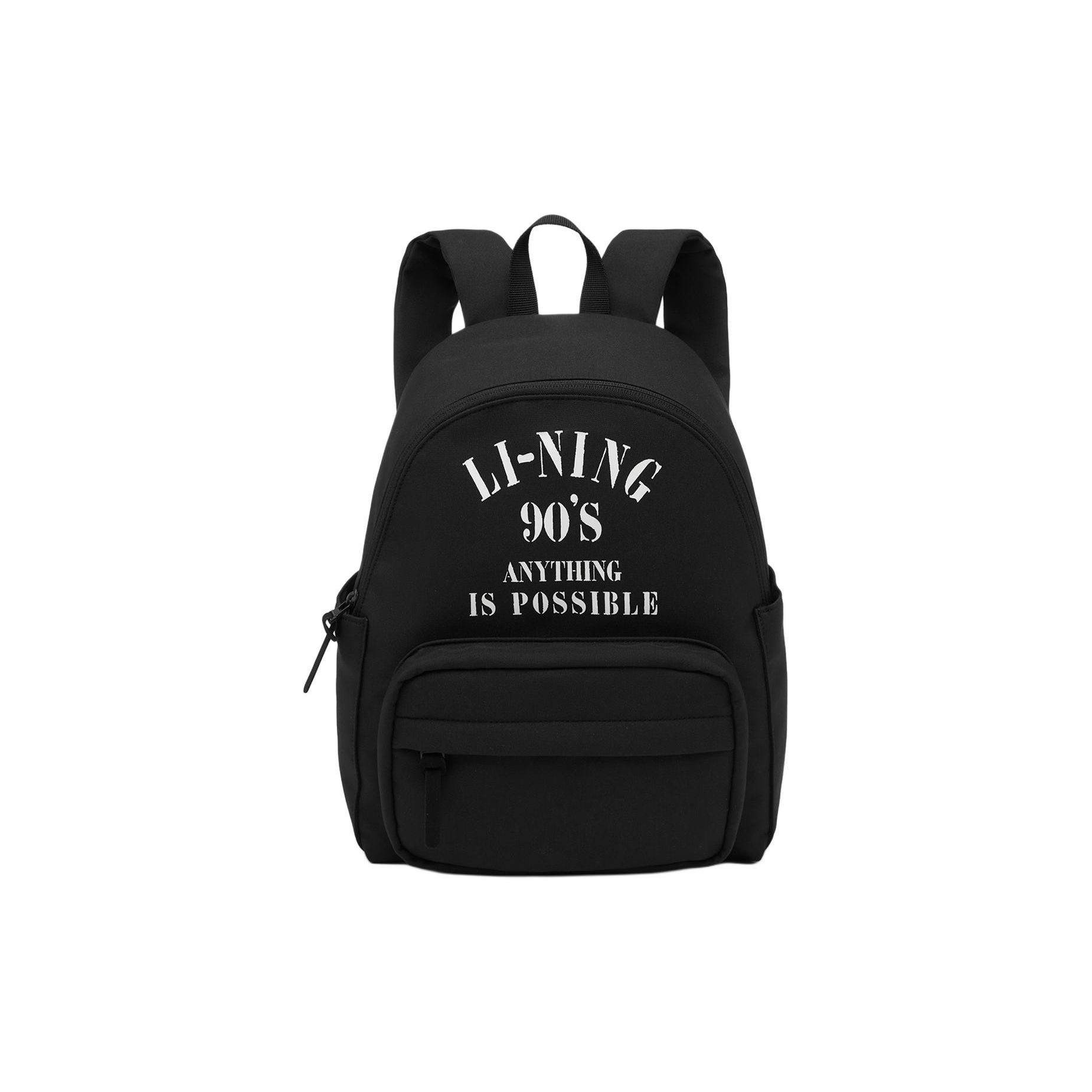 Li Ning Sports Lifestyle Series Fashion Letter Print Eco-Friendly Solid Color Zipper Closure Fabric Sports Backpack Women Backpack Black ABSU184-4 Black