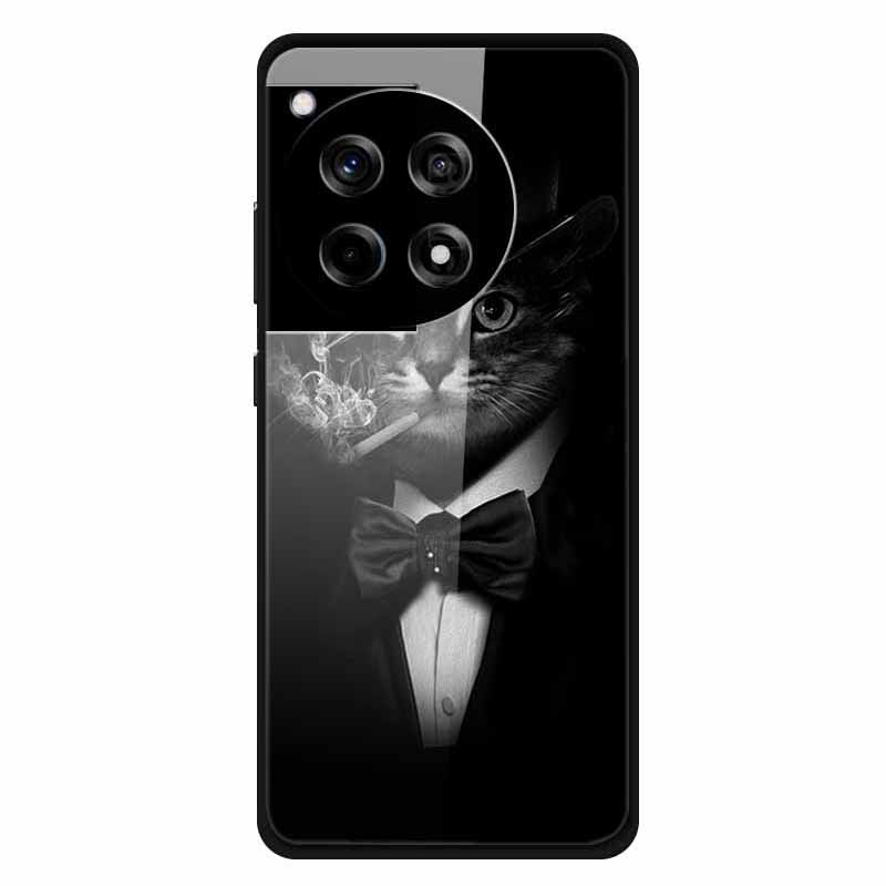 For OnePlus 12R 5G/Ace 3 5G Case Stylish Pattern PC+TPU+Tempered Glass Cell Phone Cover