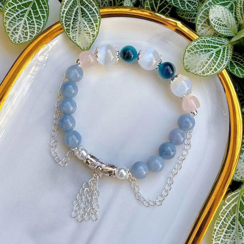 Blue Sugar Heart, Transparent Gypsum, Powder Crystal Apple, Angel Stone, Copper Alloy Single Ring Bracelet