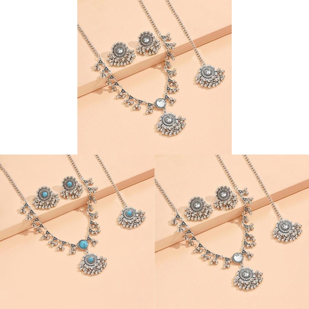 Ethnic Fusion Necklace And Earring Set With Tassel Accents For Wedding Fashion Jewelry