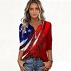 Women's T Shirt Independence Day Print Button 3/4 Sleeve Daily Weekend Fashion Basic V- Neck Regular Top