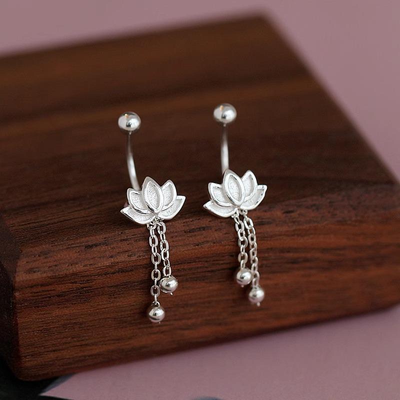 Lotus Stud Earrings: Women's Luxury Tassel Design, High-End Fashion, New Chinese Style Jewelry.