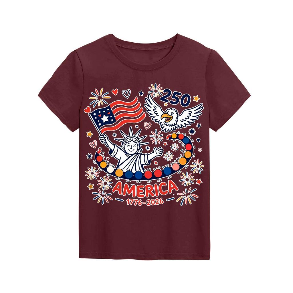 Fashionable Round Neck Short Sleeve Work Clothes Printed Tops For KID Summer Tops