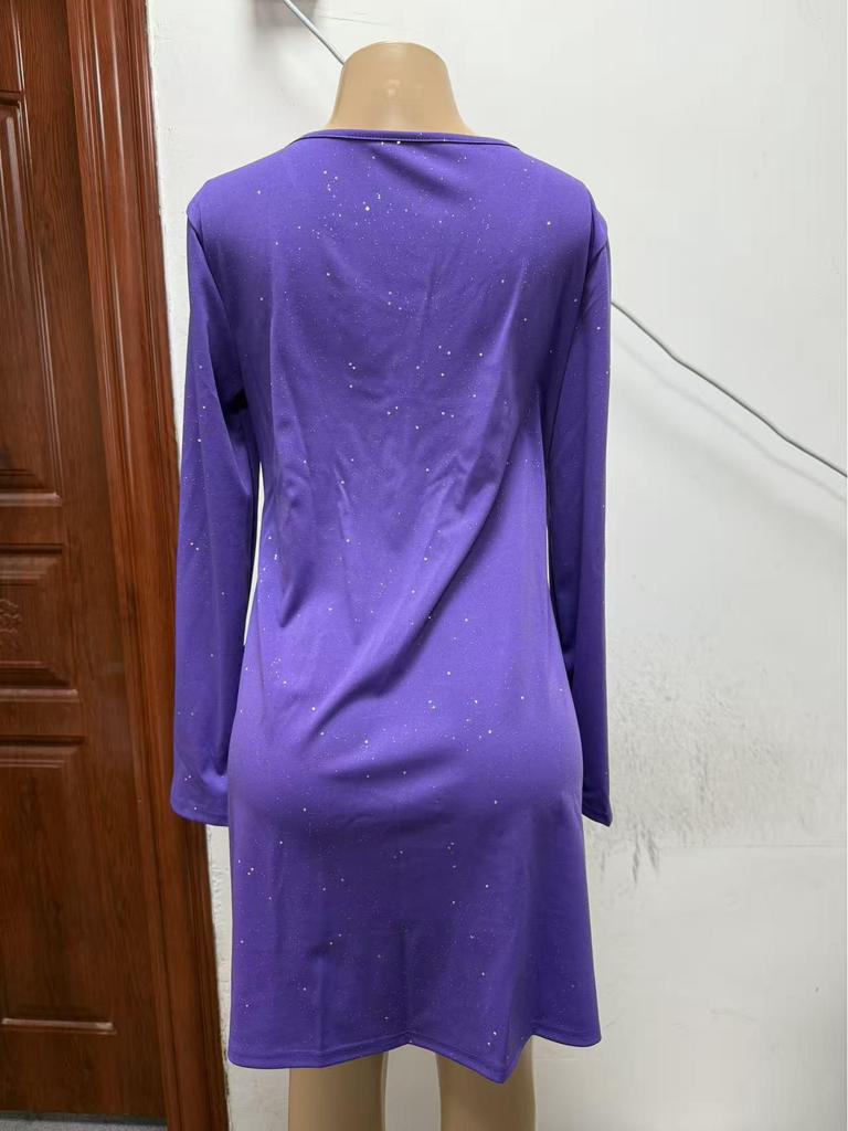 2026 Trendy European & American Style Long Sleeve Pocket Dress with Hot Stamping