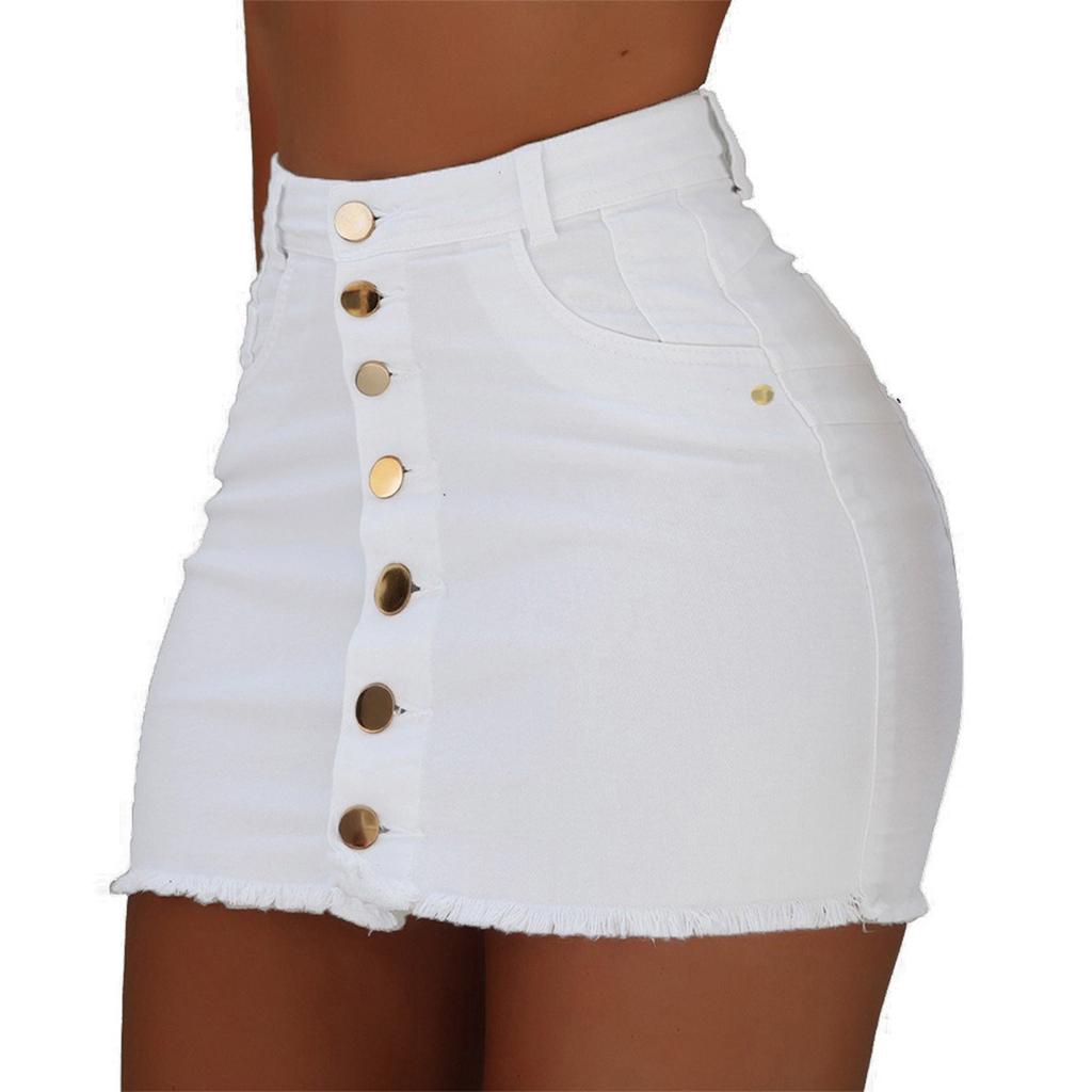 Women's Fashion Slim Solid Color Pocket High Waist Bust Denim Skirt Short Skirt