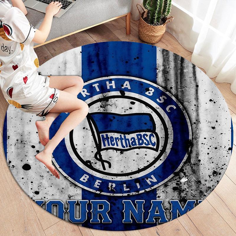 Hertha BSC Custom Name Round Area Rug,Carpet Rug for Living Room Bedroom Sofa Playroom Decor,Non-slip Floor Mat