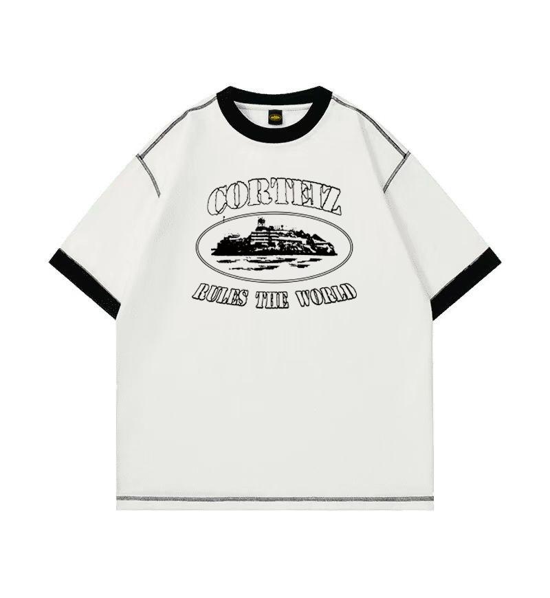 American Street Trendy Brand Corteiz Alcatraz Color Matching Printing Men's and Women's Loose Round Neck Retro Short-sleeved T-shirt Summer