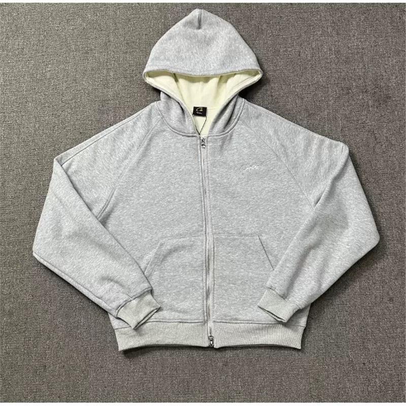 FlowStreet Fashion Zipper Hoodie Men Women Simple Print Gray Coats Best Quality Cotton S
