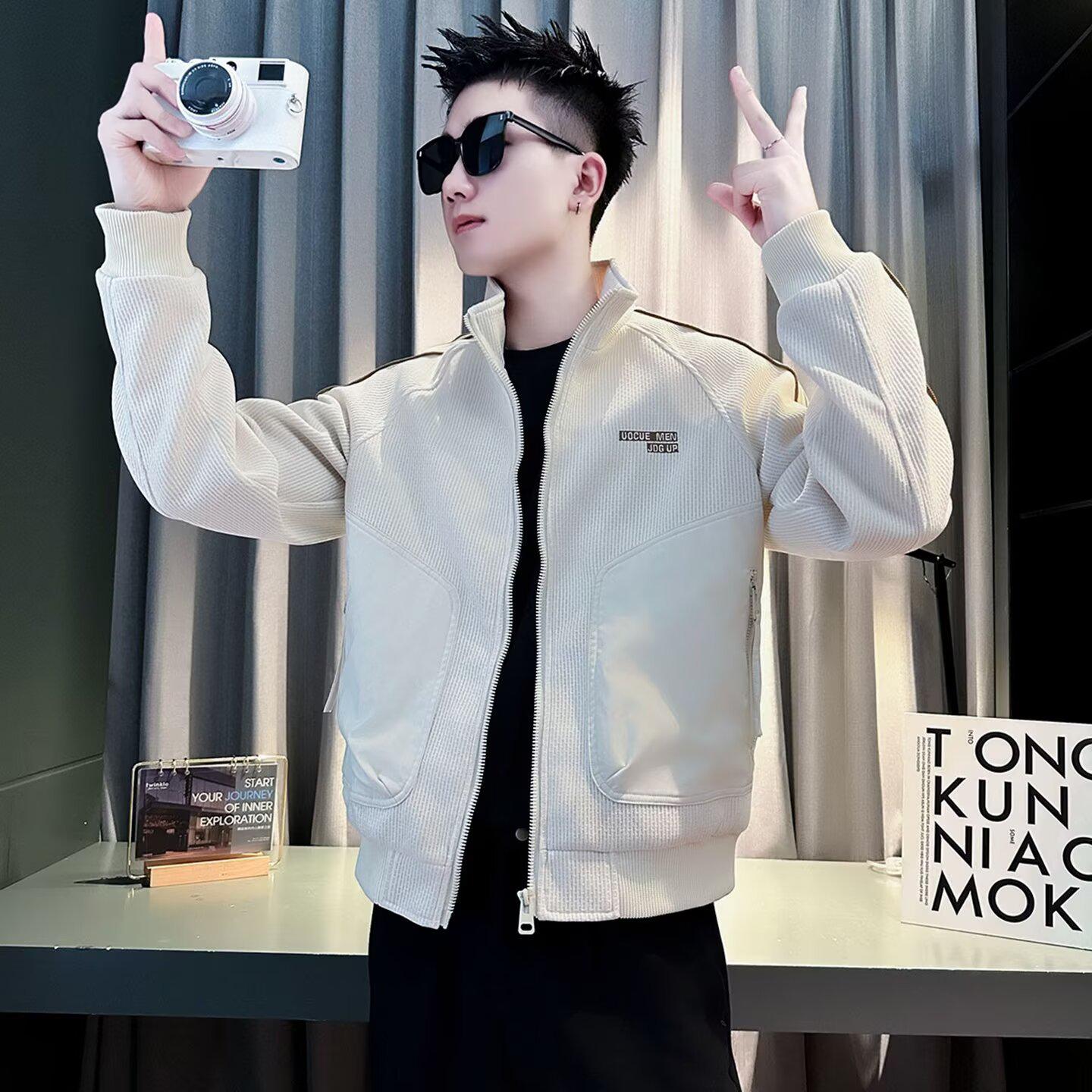 

2025 Men s High-End Trendy Stand Collar Jacket for Autumn/Winter XL абрикосовий