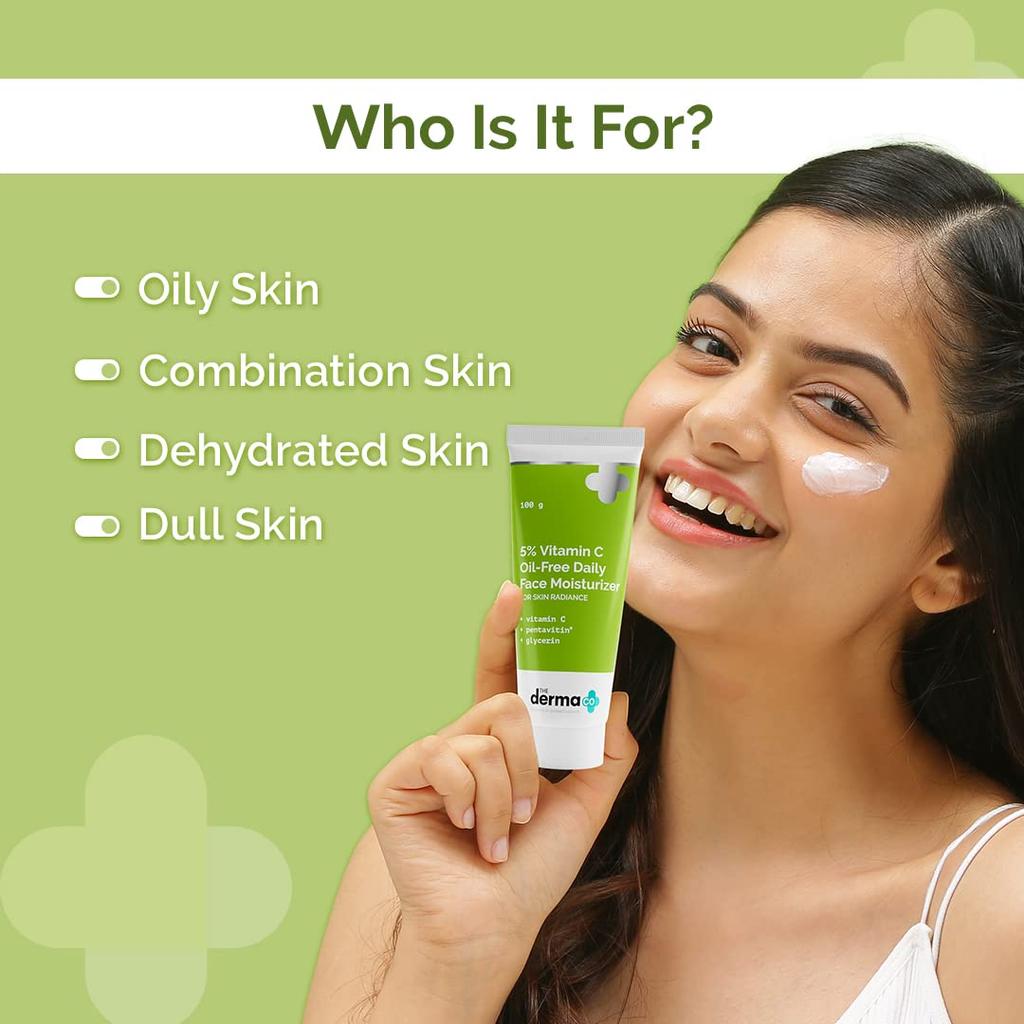 The Derma Co 5% Vitamin C Oil-Free Daily Face Moisturizer 100 G Pack for Radiant Oily Skin