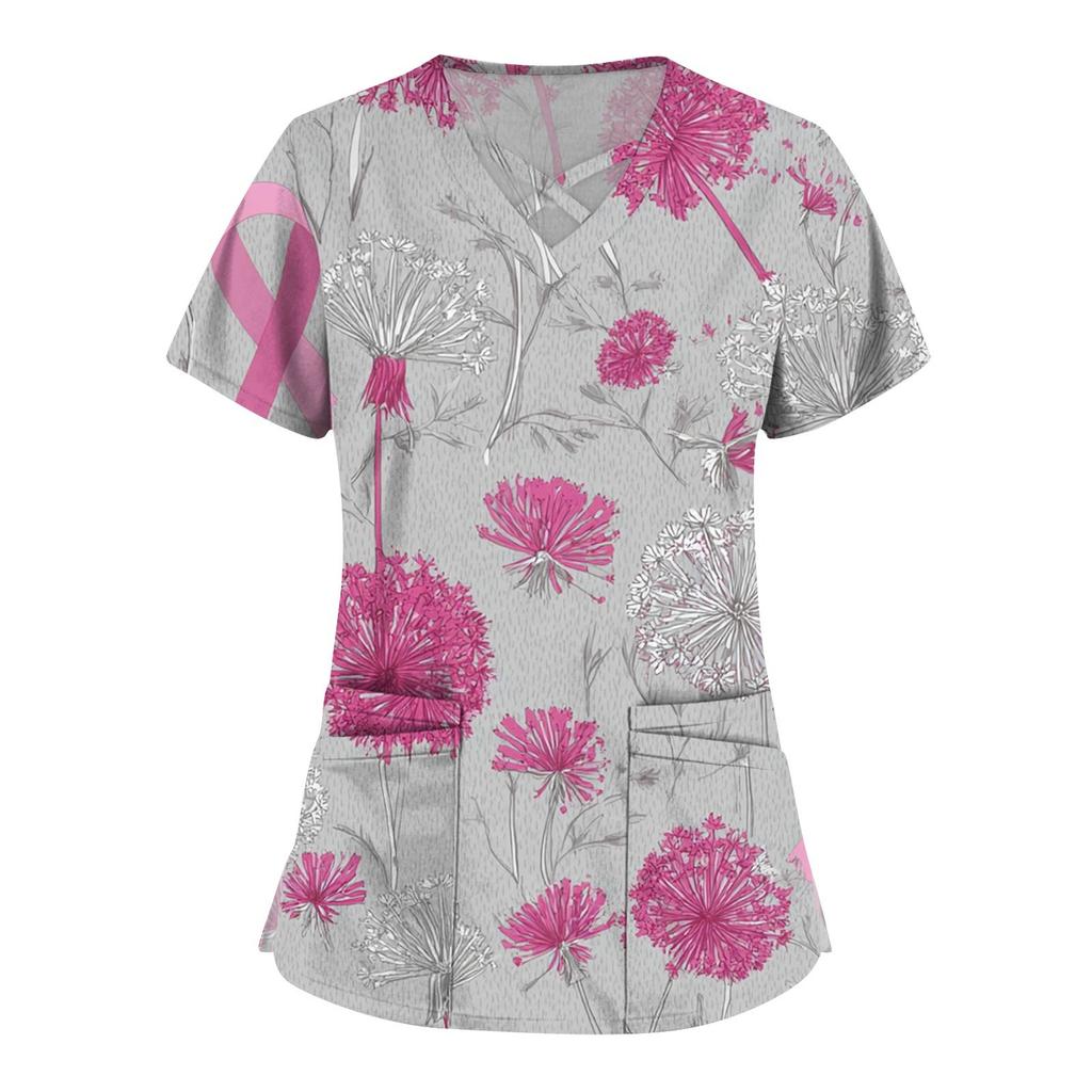 Dámská móda V-výstřih Krátký rukáv Kombinézy Kapsa s dvojitou vrstvou Tištěná trička Oblečení