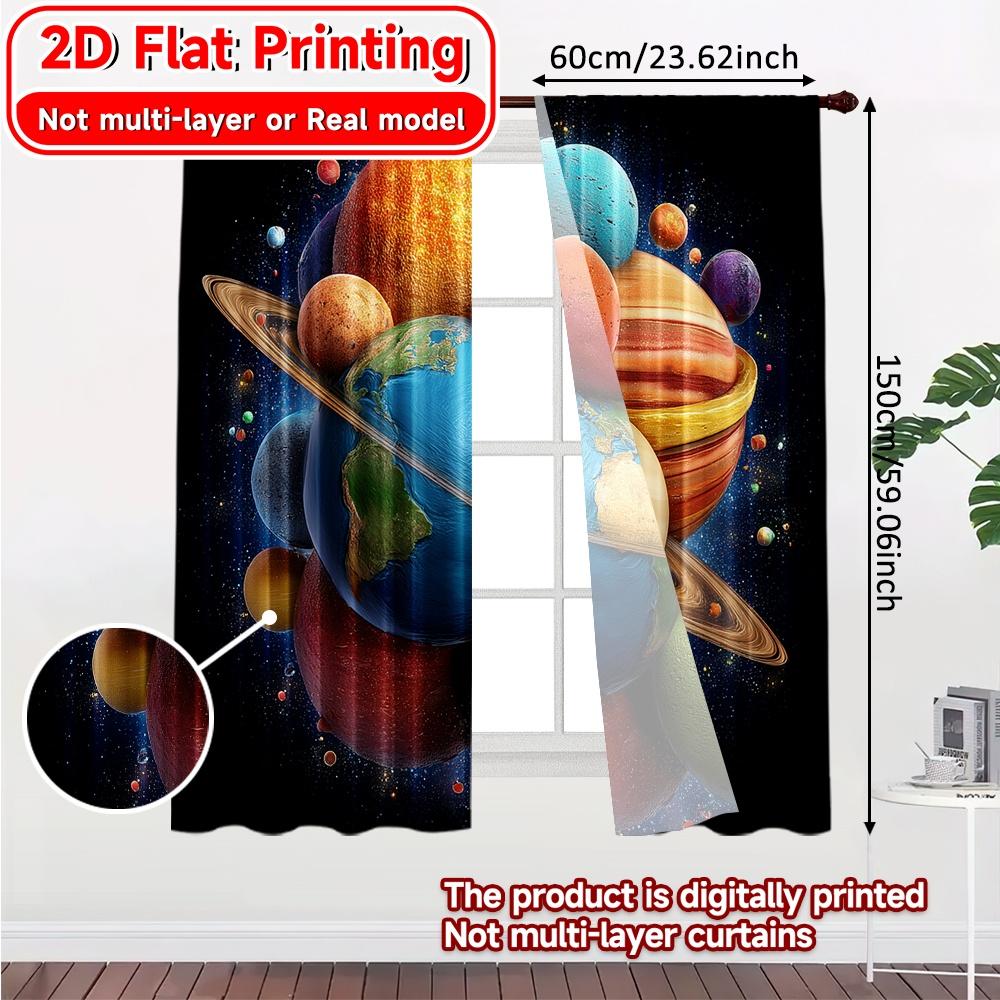 2D FLAT PRINTING 2pcs Curtains (Without Rod) Celestial Planets In Space Valentine Is Day Festival Creative Curtains Versatile