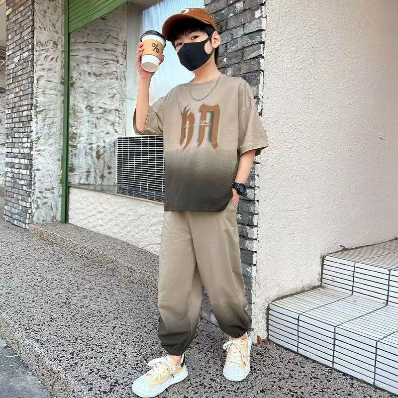 Boys' 2025 Summer Two-Piece Sports Set: Short Sleeve Top & Long Pants for Kids