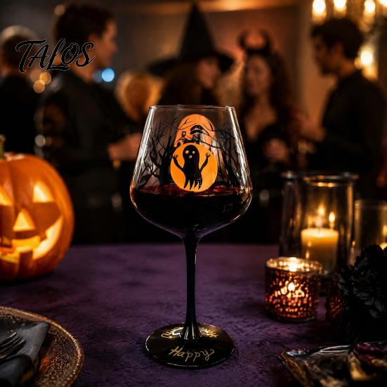Regalo per Amanti del Vino Bicchiere con Gambo di Halloween, Calice Artistico Dipinto a Mano, Bicchieri in Vetro per Cene 720 ml di Capacità, Bicchieri Decorativi