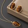 Luxury Style Imitation Tiger Eye Jewelry Set Women Fashionable Versatile Clavicle Chain Earrings 4pcs