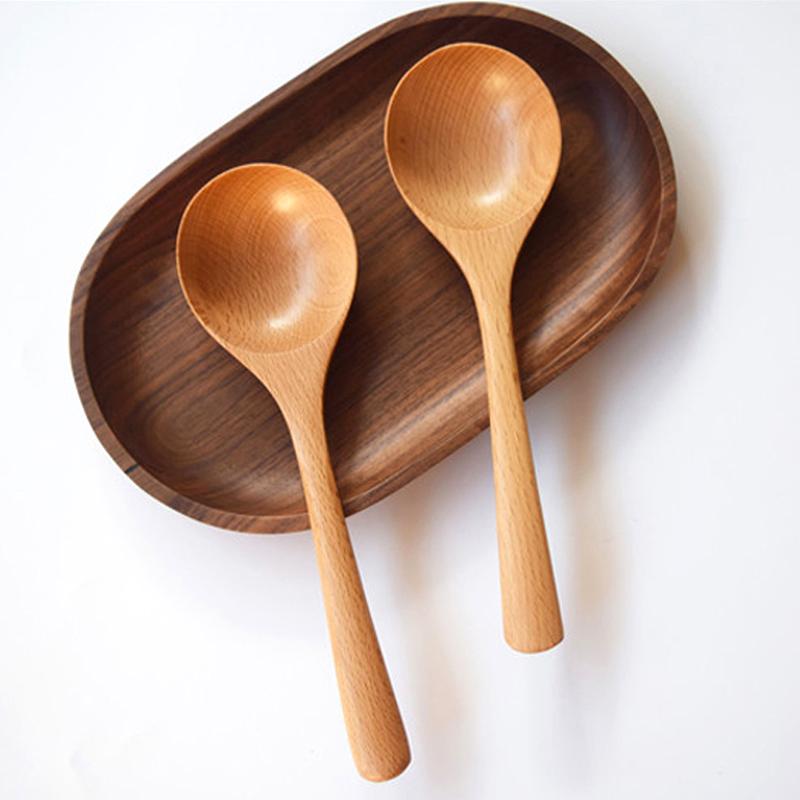 2 Stück Holz-Löffel-Set Große Ramen-Nudelsuppen-Löffel Langer Holz-Küchen-Kochlöffel Servierlöffel Holzbesteck Geschirr