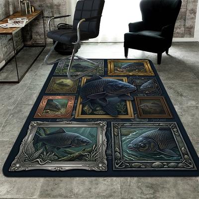 Fish Art Collection Pattern Rug Floor Mat for Living Room or Bedroom Soft and Comfortable Carpet a Gift for Birthday and Holiday.