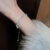 Elegant Adjustable Pull-Through Bracelet Women Silver-Tone Alloy With Rhinestone Accents Geometric Circular Design