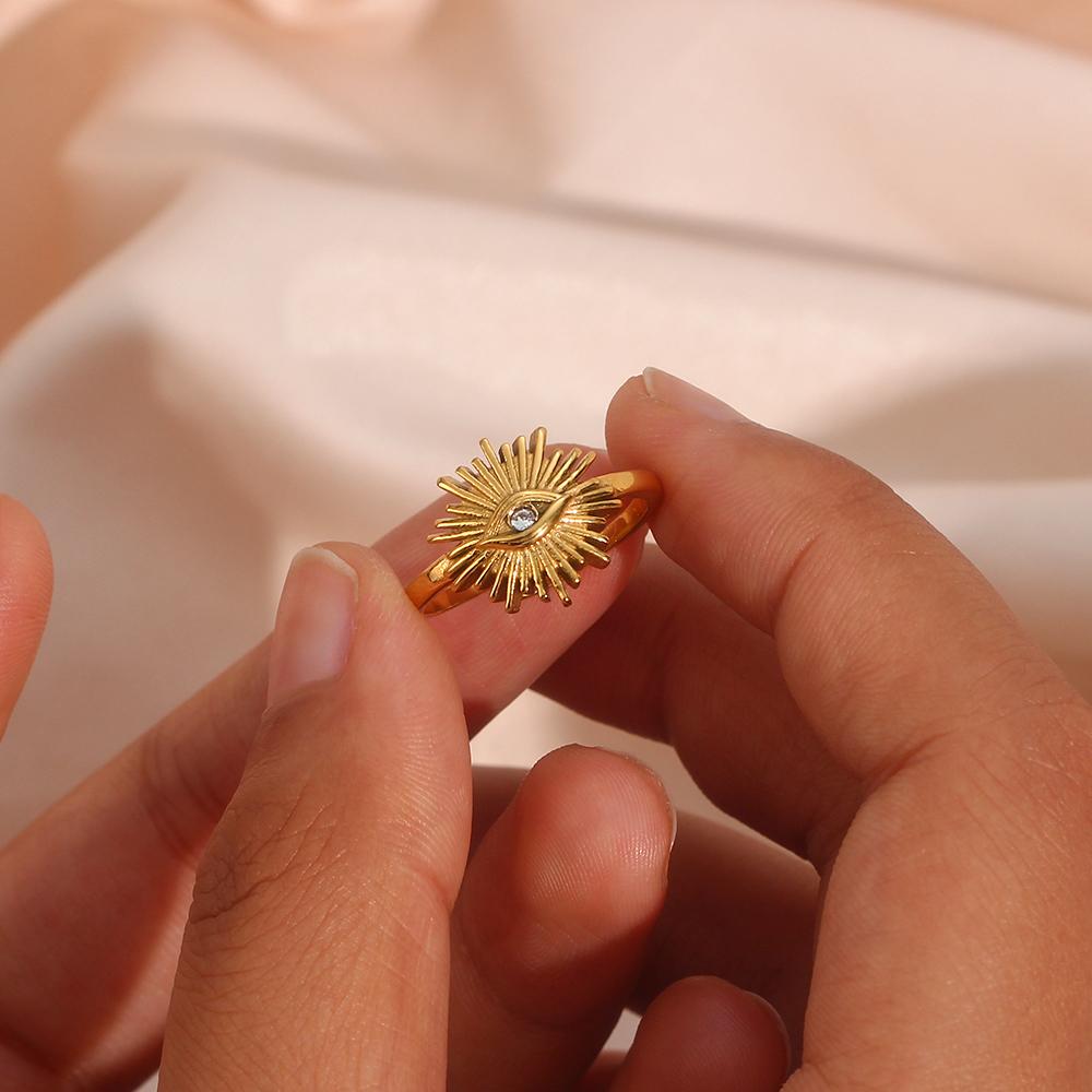 MamacitaSlay 316L Stainless Steel Evil Eye Zircon Adjustable Ring 18K Gold Plated Waterproof Jewelry For Women Statement Ring
