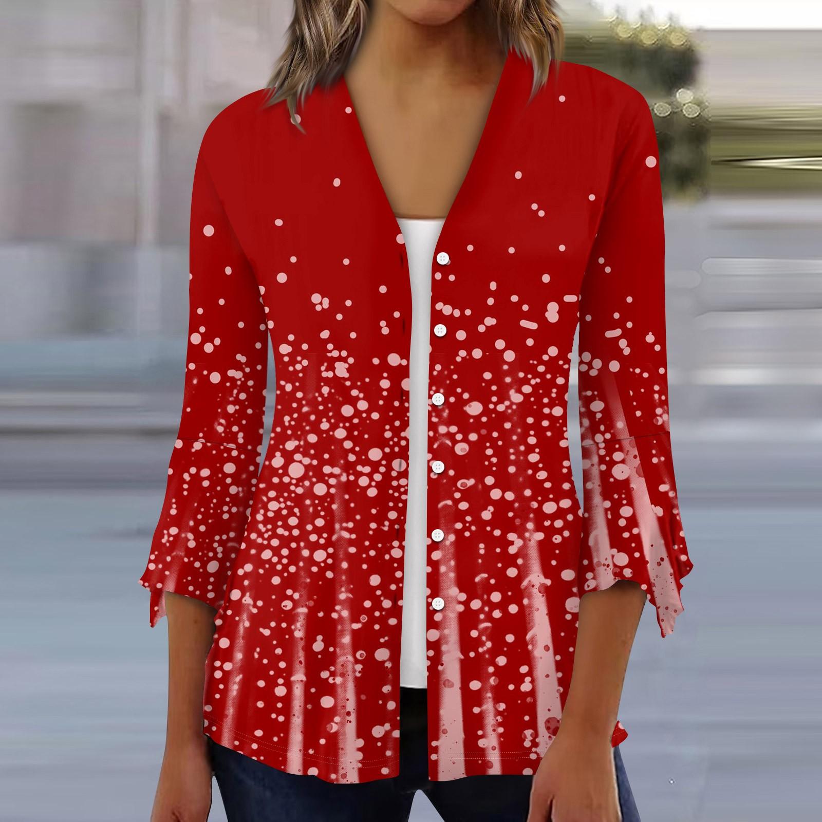 

Женская рубашка, блузка, верхняя одежда с принтом, рукав 3/4, повседневные праздничные базовые топы на пуговицах XXL красный