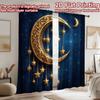 2D Flat Printing 2pcs Curtain Window Drapes Eid Golden Moon and Stars Digital Printed Polyester Drapes Festive Wall Decor