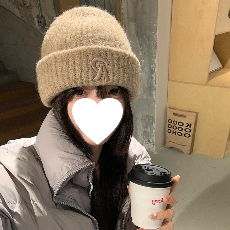 Solid Color Wool Hat Women's Autumn and Winter Ear Protection Thickened Cold and Warm Cold Hat Big Head Circumference Simple Versatile Knitted Wool
