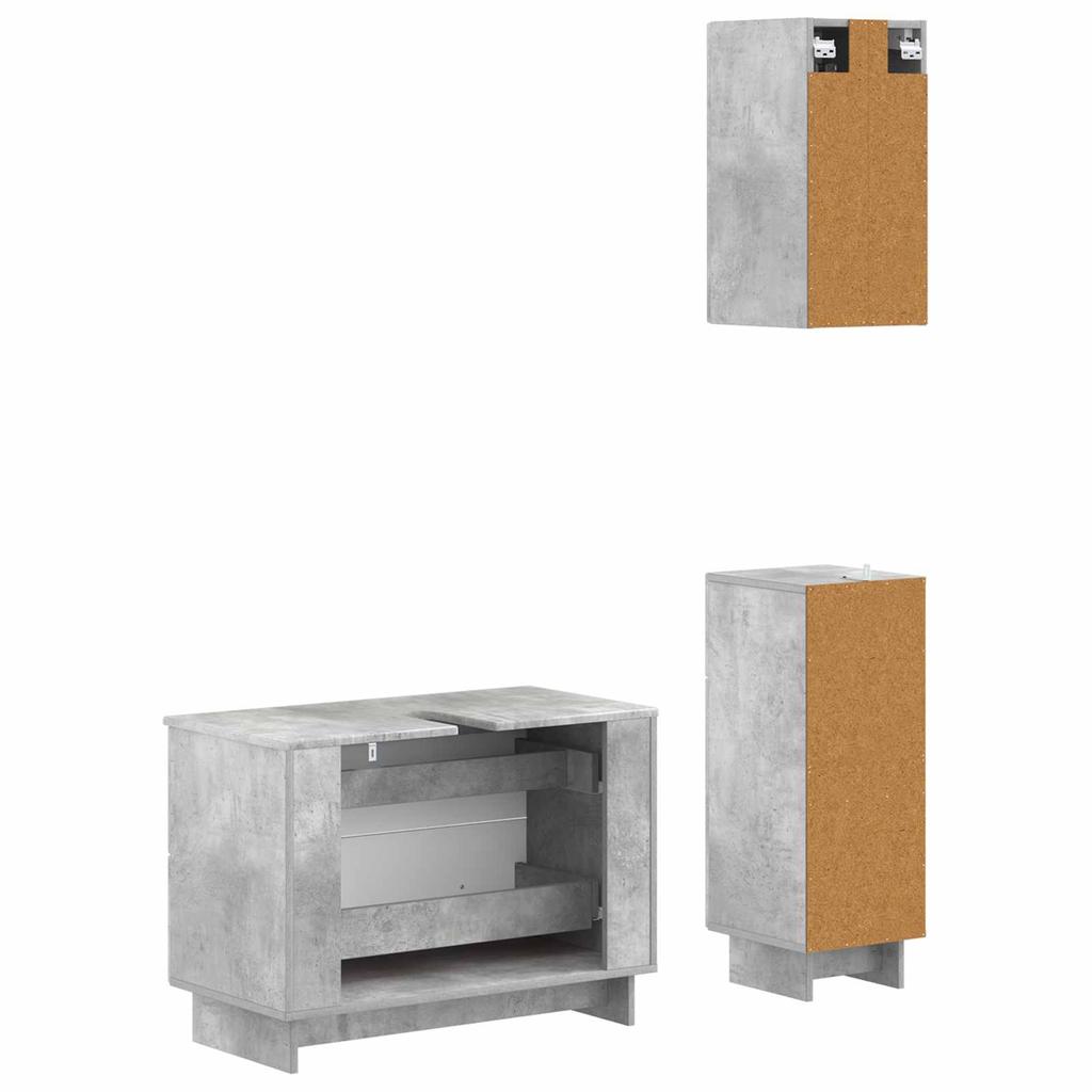 3 Piece Bathroom Cabinet System EDE Concrete Grey Wood Material