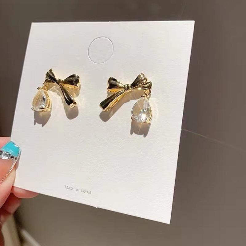 Bow Rhinestone Earrings Women's Silver High-end Light Luxury Earrings Earrings Summer Earrings New Trend