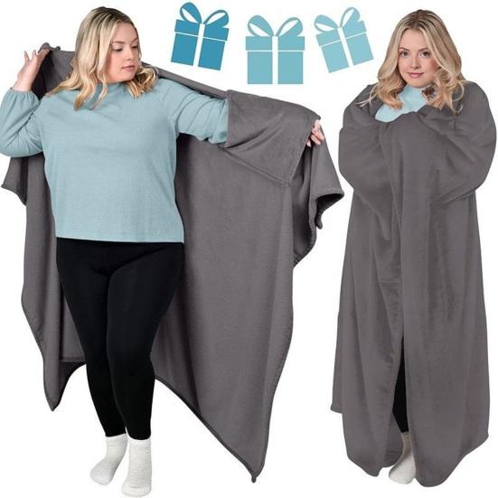 Flannel Wearable Blanket Poncho Soft Blanket Cape with Arm Pockets Warm Cozy Blanket Wrap for Adults Home Office Travel Comfort