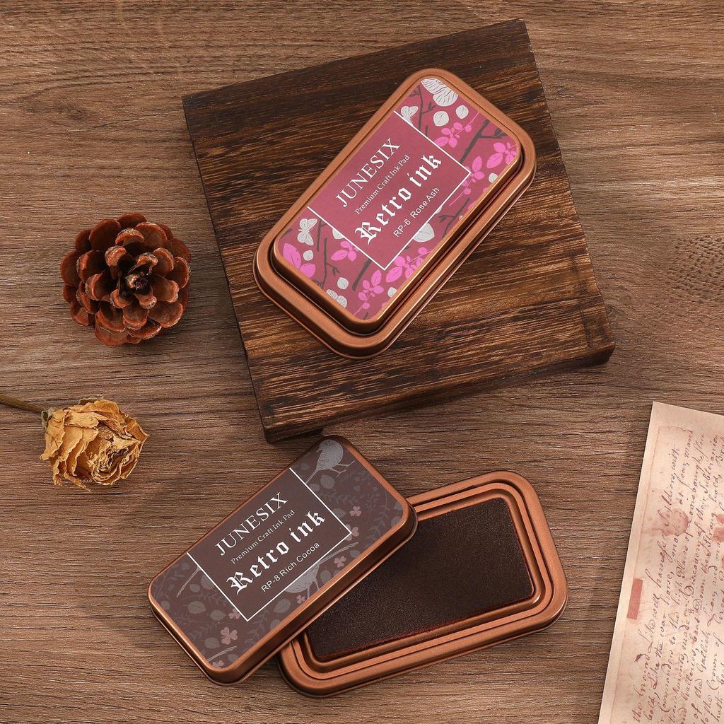 Retro Tin Box Stamp Pad Set: 8-Color Ink Pads for Rubber Stamp Journals and DIY Projects.